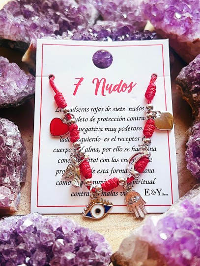 Pulsera de los 7 nudos de protección y charms de la suerte