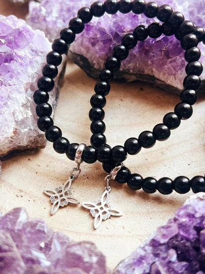 Pulsera 'Elly' de Nudo Brujas y Ónix negro 6mm | Protección