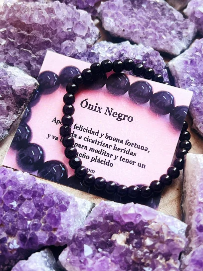 Pulsera 'Asha' de Ónix negro fina 6mm | Protección y mal de ojo