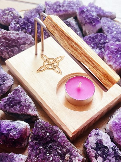Soporte quemador de Palo Santo y Sahumerio de madera - Nudo de Bruja