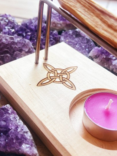 Soporte quemador de Palo Santo y Sahumerio de madera - Nudo de Bruja