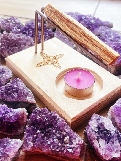Soporte quemador de Palo Santo y Sahumerio de madera - Nudo de Bruja