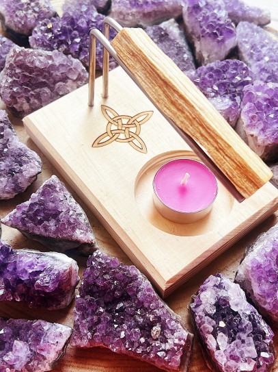 Soporte quemador de Palo Santo y Sahumerio de madera - Nudo de Bruja