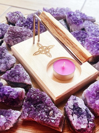 Soporte quemador de Palo Santo y Sahumerio de madera - Nudo de Bruja