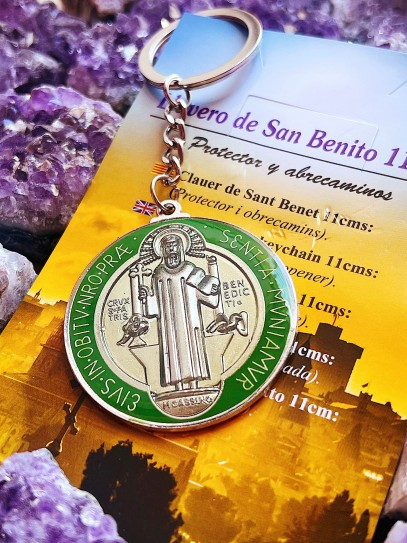 Saint Benedict Medal Keychain: green prosperity