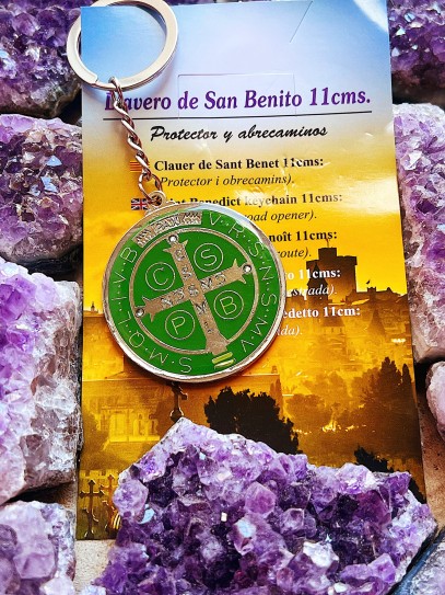 Saint Benedict Medal Keychain: green prosperity