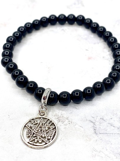 Pulsera 'Elly' de Tetragramatón y Ónix negro 6mm | Protección