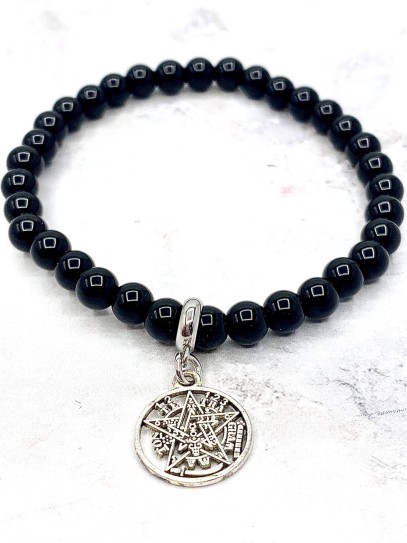 Pulsera 'Elly' de Tetragramatón y Ónix negro 6mm | Protección