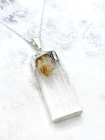 Raw Selenite necklace with Citrine | Money and Success