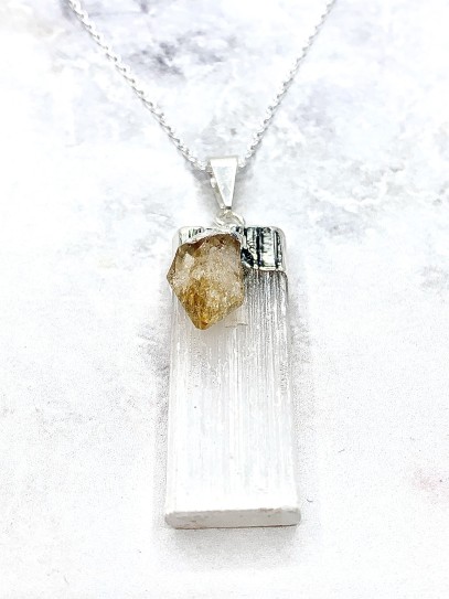 Raw Selenite necklace with Citrine | Money and Success