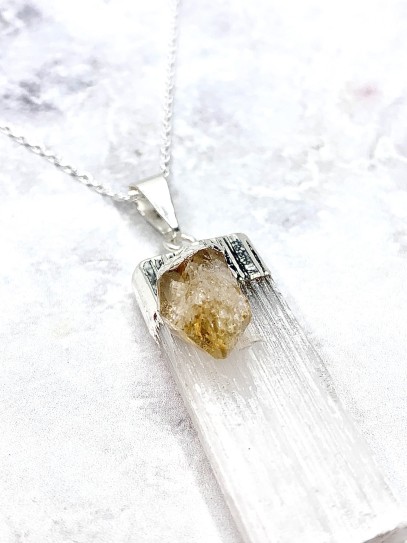 Raw Selenite necklace with Citrine | Money and Success