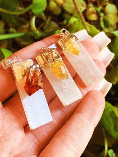 Raw Selenite necklace with Citrine | Money and Success