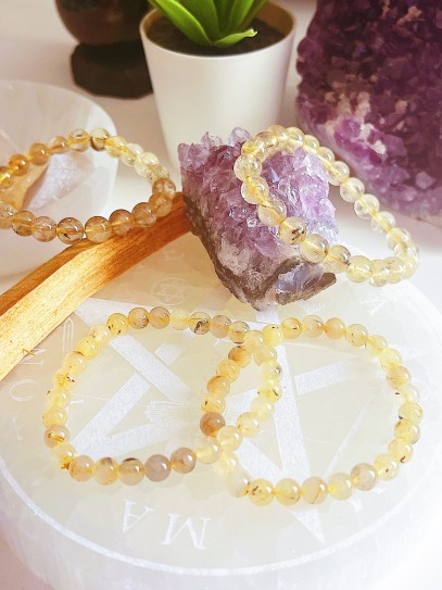 Pulsera de Cuarzo Citrino rutilado extra 6mm | Dinero y éxito