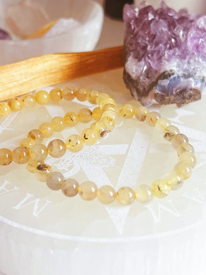 Pulsera de Cuarzo Citrino rutilado extra 6mm | Dinero y éxito