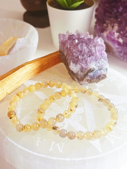 Pulsera de Cuarzo Citrino rutilado extra 6mm | Dinero y éxito