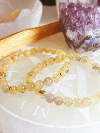 Pulsera de Cuarzo Citrino rutilado extra 6mm | Dinero y éxito